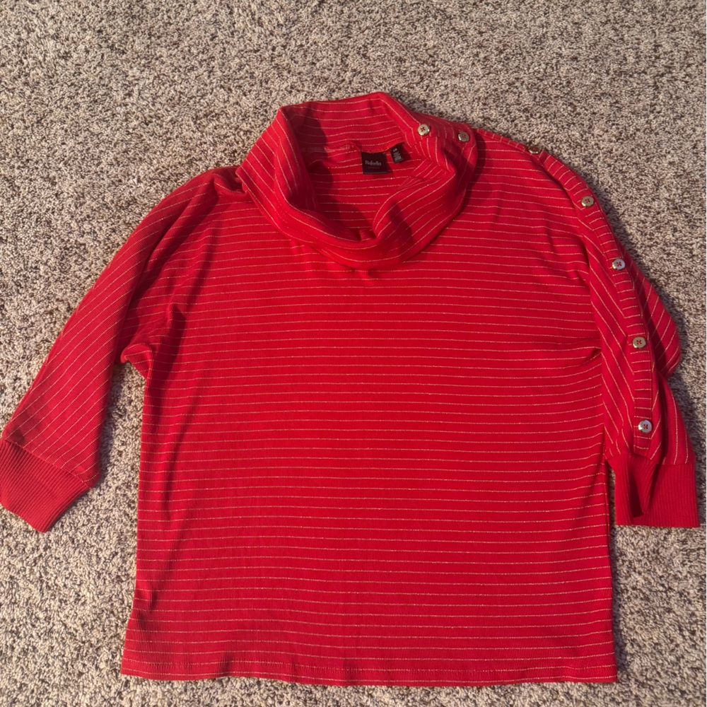 Red Striped Button-Shoulder SweaterSize Large